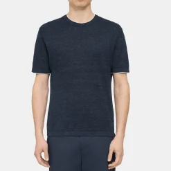 Theory Kolben Short-Sleeve Tee In Cotton-Linen-Men T-shirts + Polos|Sweaters + Cardigans