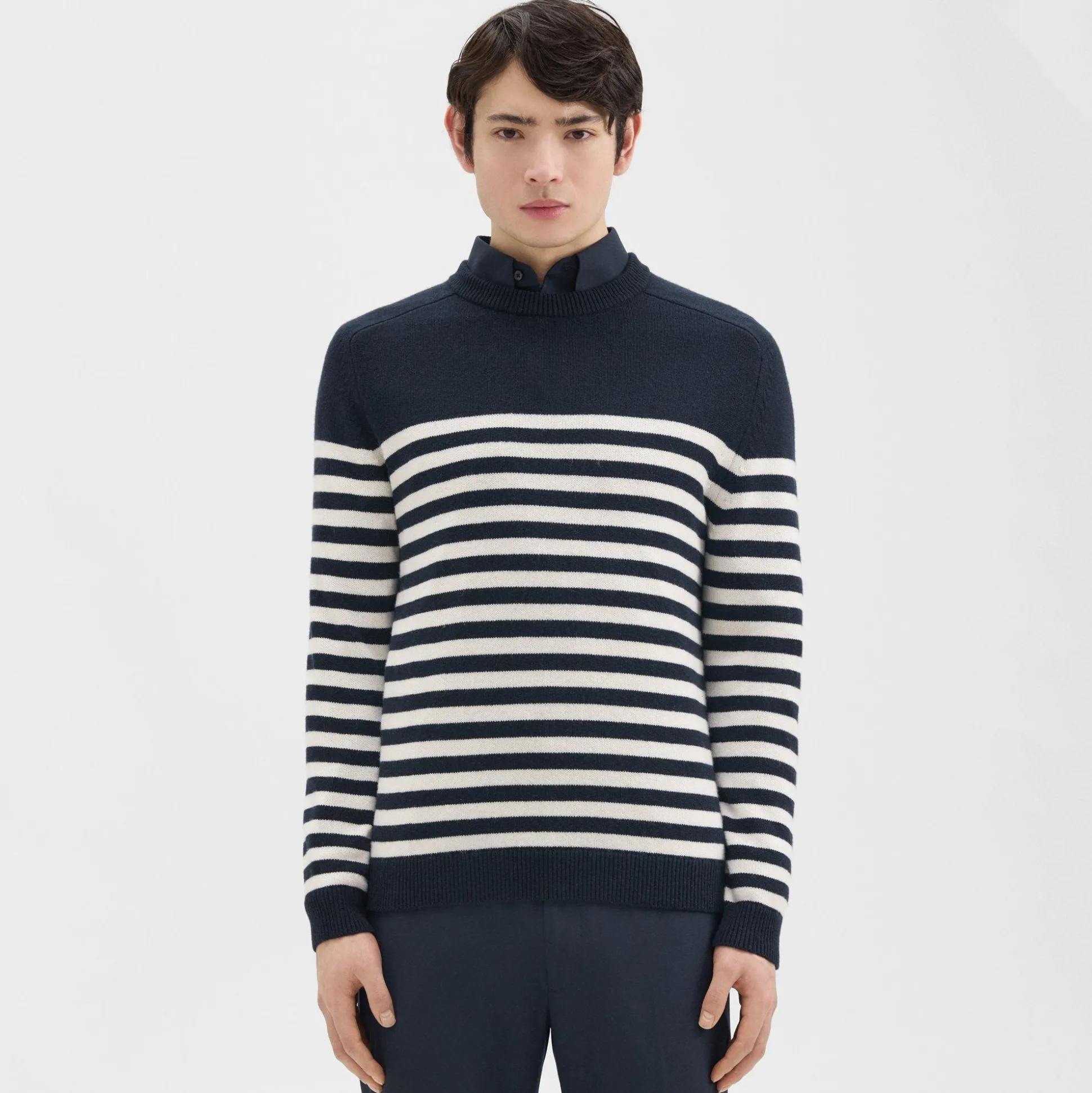 Theory Latho Striped Sweater In Wool-Cashmere-Men Sweaters + Cardigans