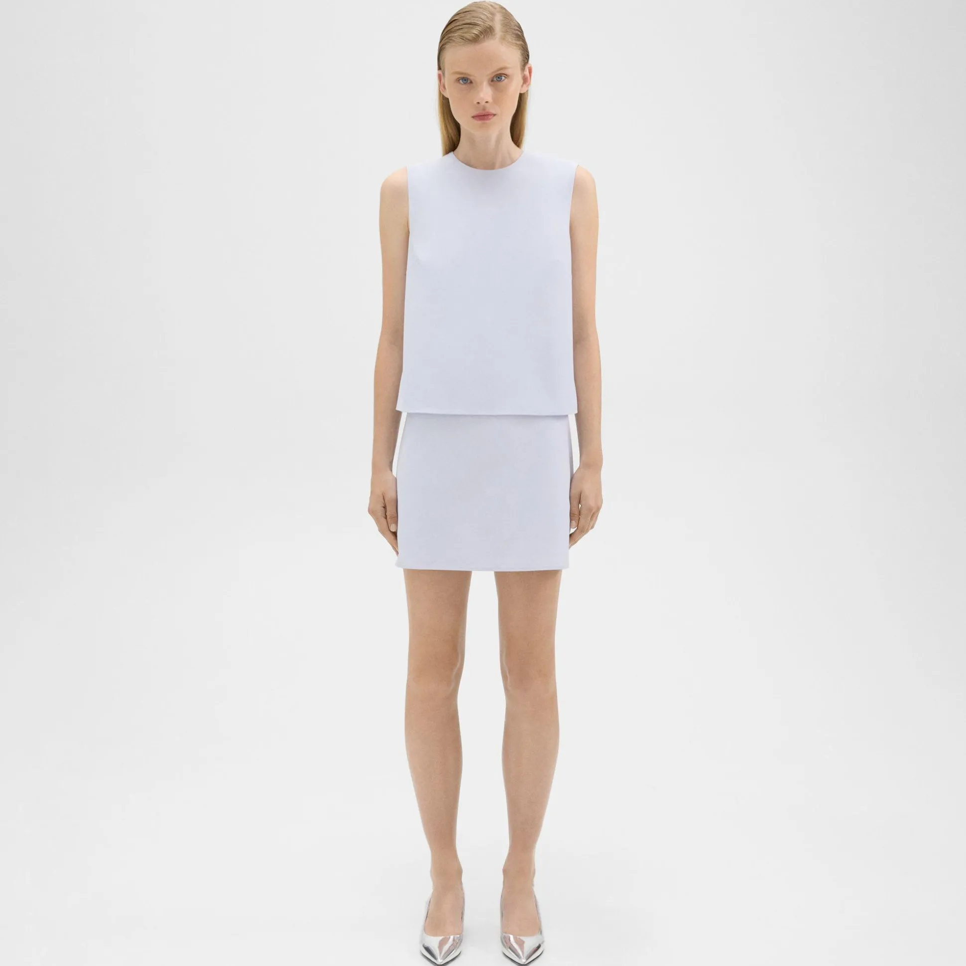 Theory Layered Shift Dress In Cotton-Women Dresses