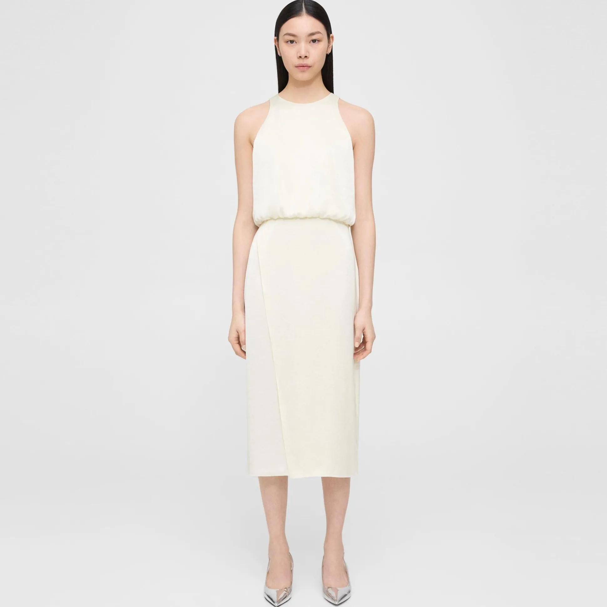Theory Layered Tank Dress In Crushed Satin-Women Dresses