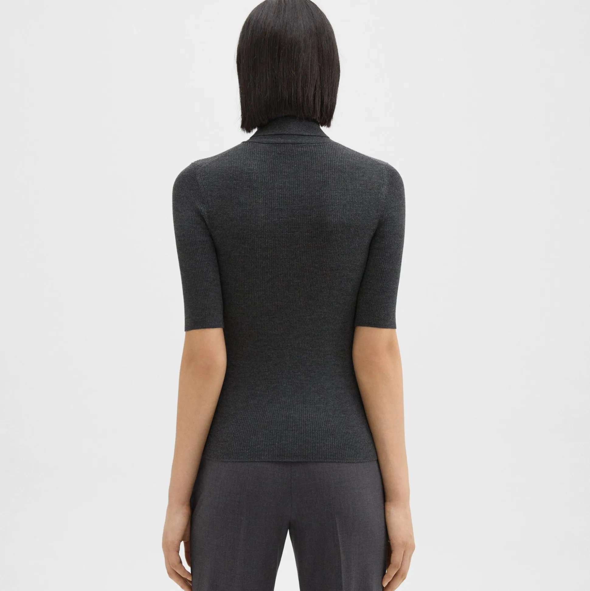 Theory Leenda Short-Sleeve Turtleneck In Regal Wool-Women Sweaters + Cardigans