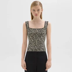 Theory Leopard Jacquard Sweater Shell In Cotton Blend-Women Sweaters + Cardigans