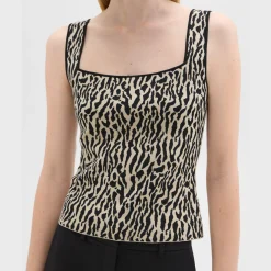Theory Leopard Jacquard Sweater Shell In Cotton Blend-Women Sweaters + Cardigans