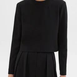 Theory Long Sleeve Crop Top In Admiral Crepe-Women Tops