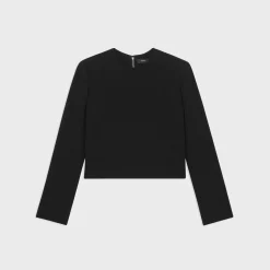 Theory Long Sleeve Crop Top In Admiral Crepe-Women Tops