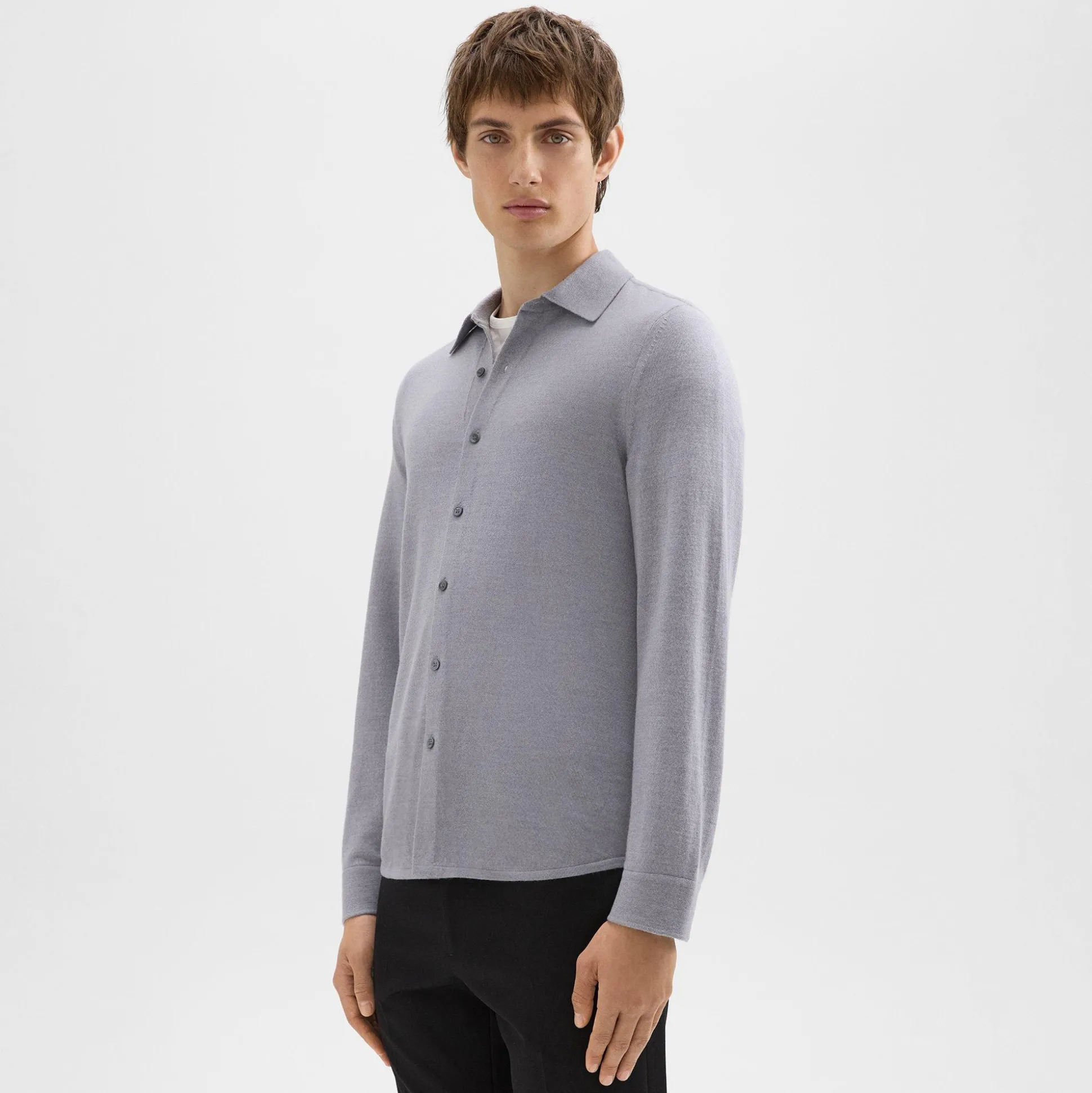 Theory Lorean Shirt In Merino Wool-Men Sweaters + Cardigans|Shirts