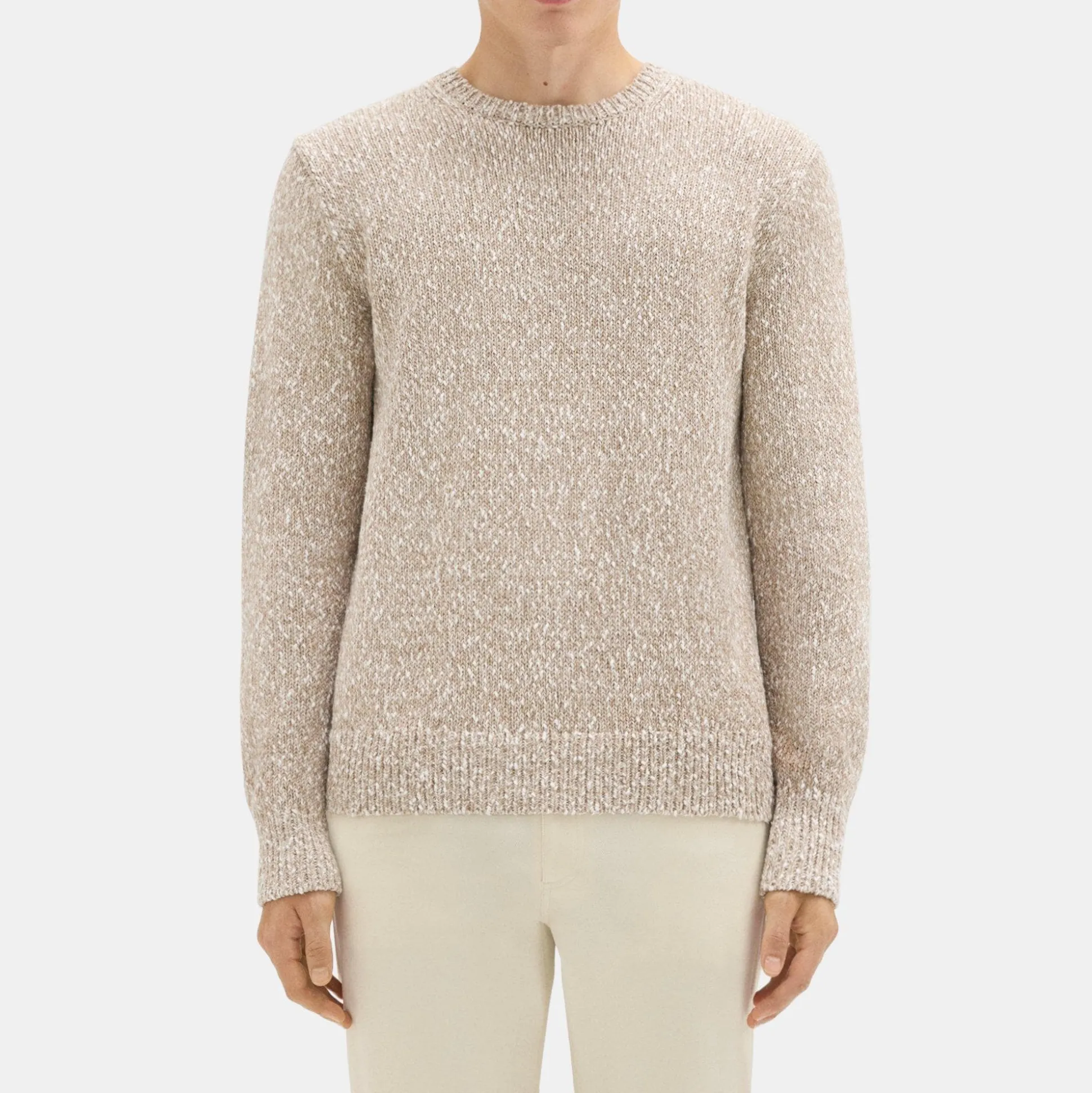 Theory Mauno Crewneck Sweater In Heathered Cotton-Men Sweaters + Cardigans