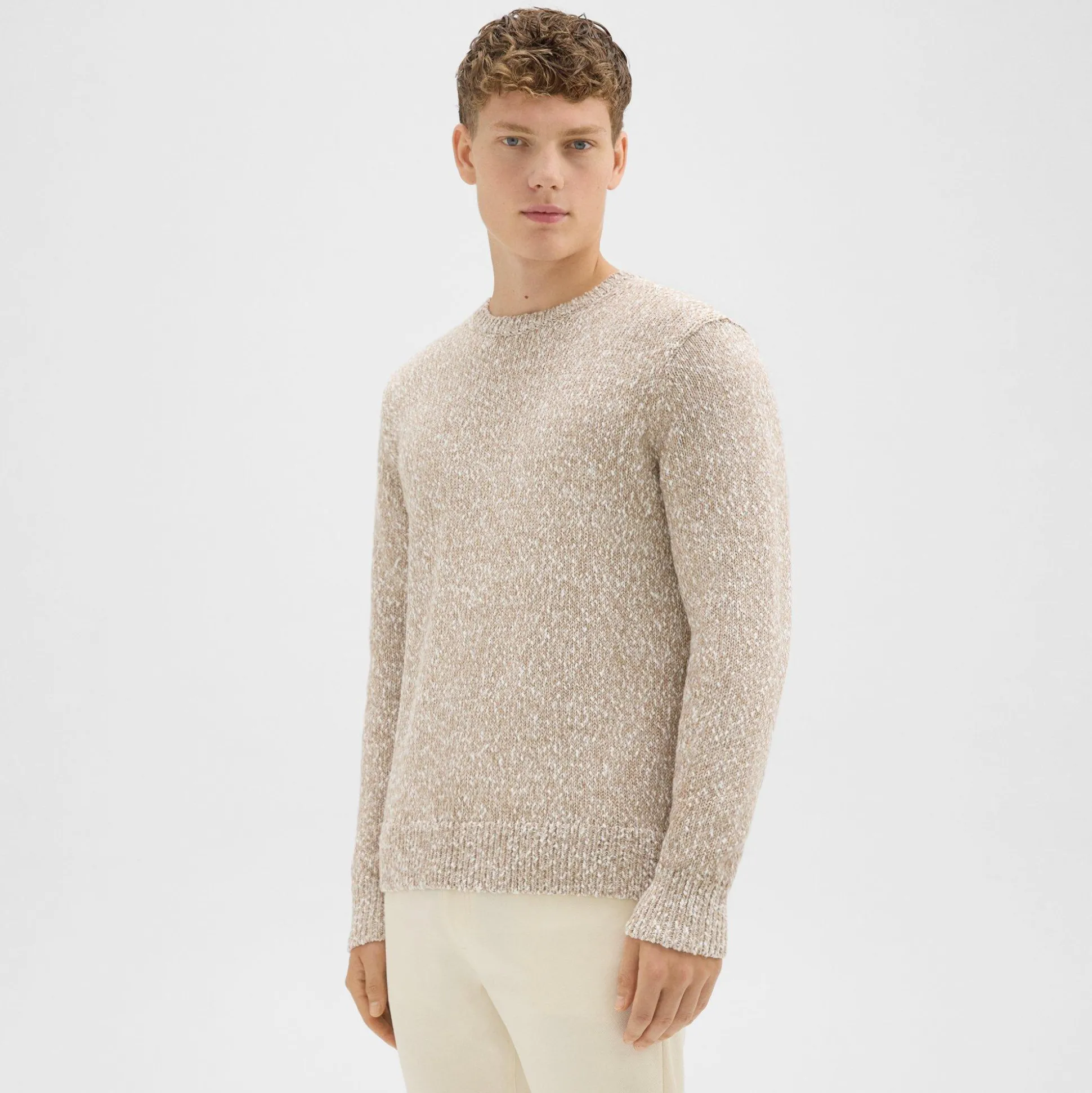 Theory Mauno Crewneck Sweater In Heathered Cotton-Men Sweaters + Cardigans