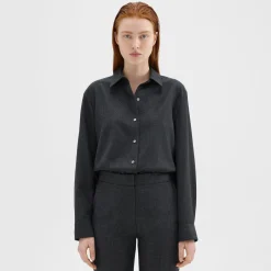 Theory Menswear Shirt In Sleek Flannel-Women Tops