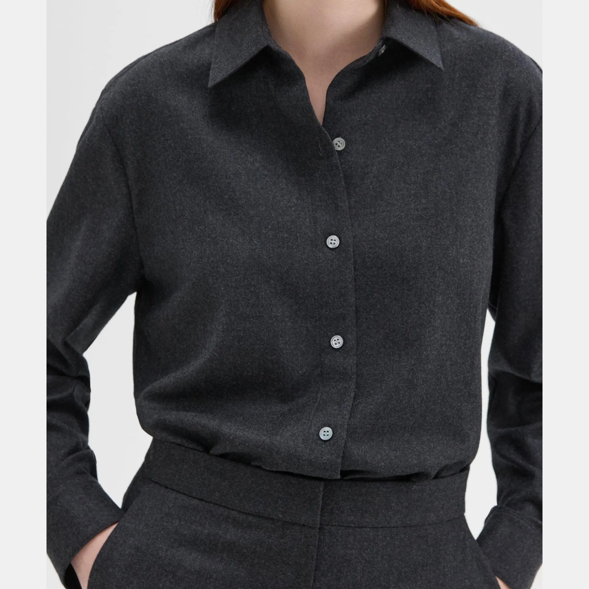 Theory Menswear Shirt In Sleek Flannel-Women Tops