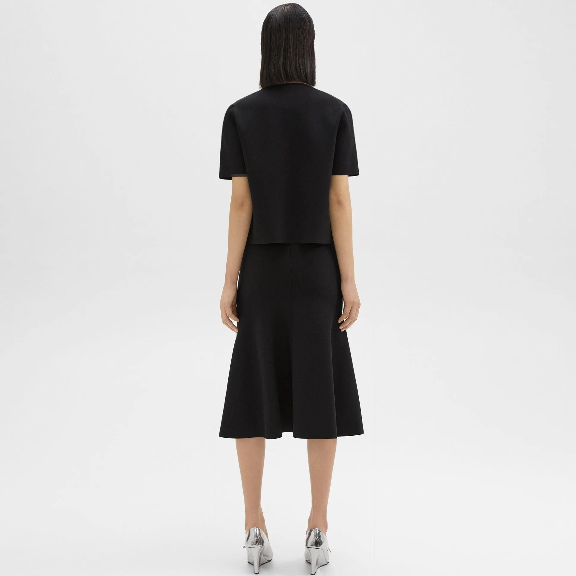 Theory Midi Trumpet Skirt In Crepe Knit-Women Skirts