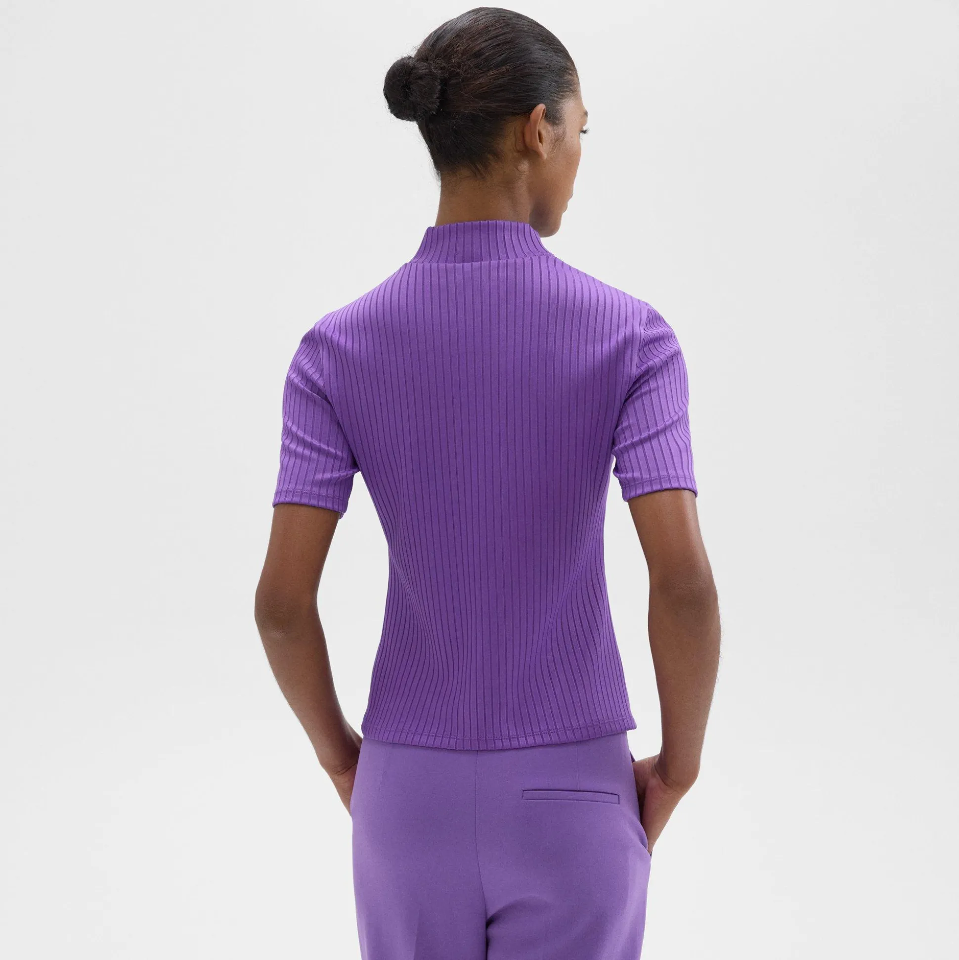 Theory Mock Neck Short-Sleeve Top In Rib Knit-Women T-Shirts