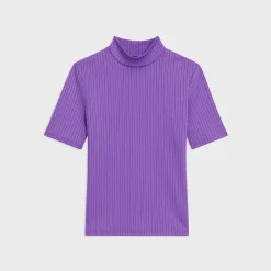 Theory Mock Neck Short-Sleeve Top In Rib Knit-Women T-Shirts