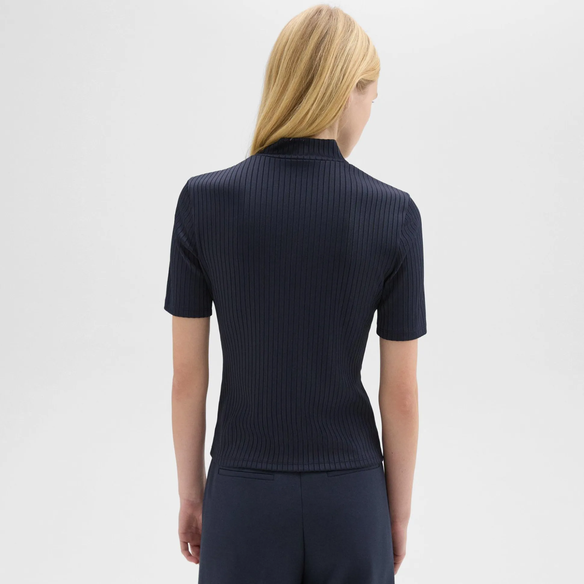 Theory Mock Neck Short-Sleeve Top In Rib Knit-Women T-Shirts
