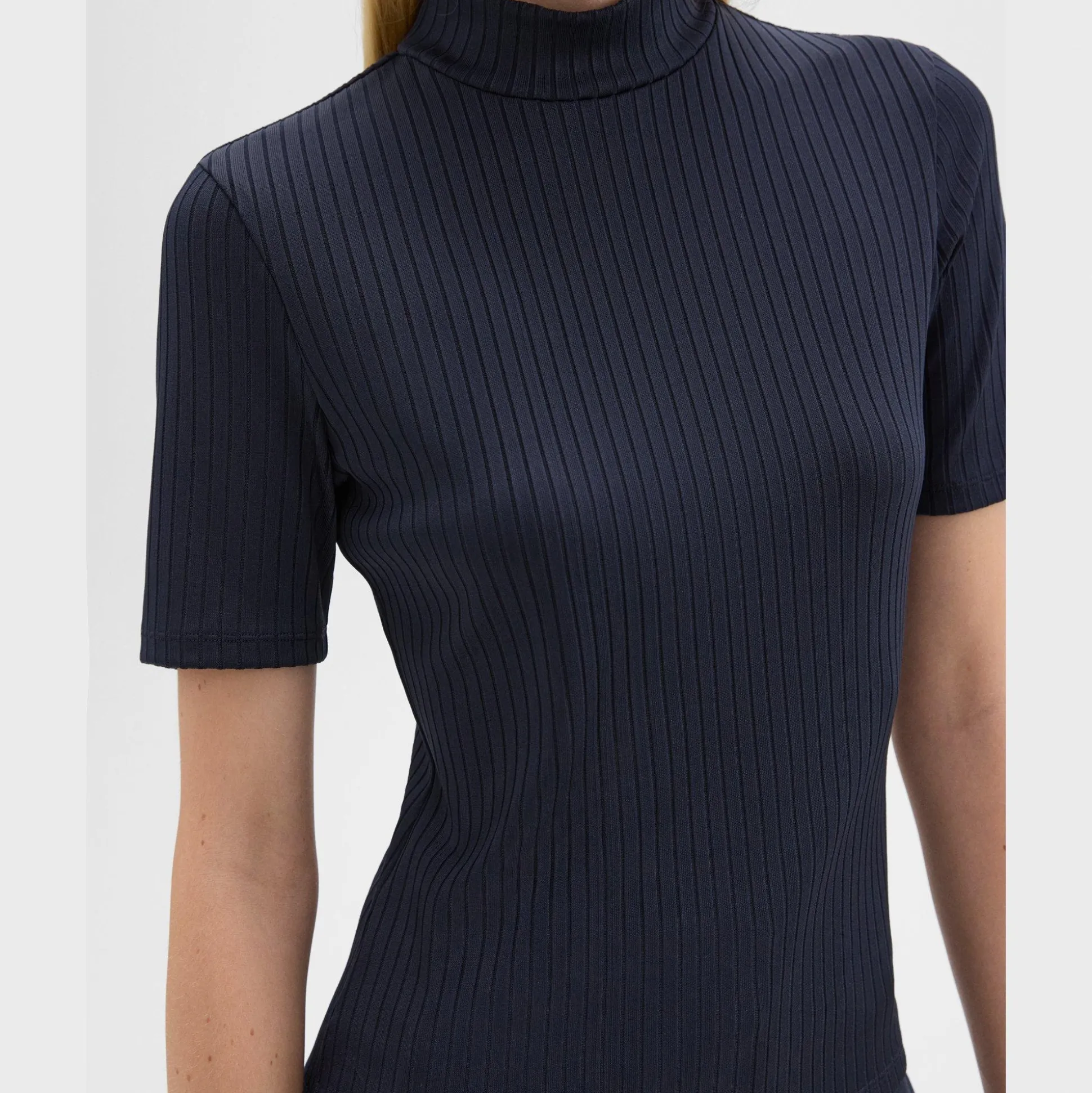 Theory Mock Neck Short-Sleeve Top In Rib Knit-Women T-Shirts