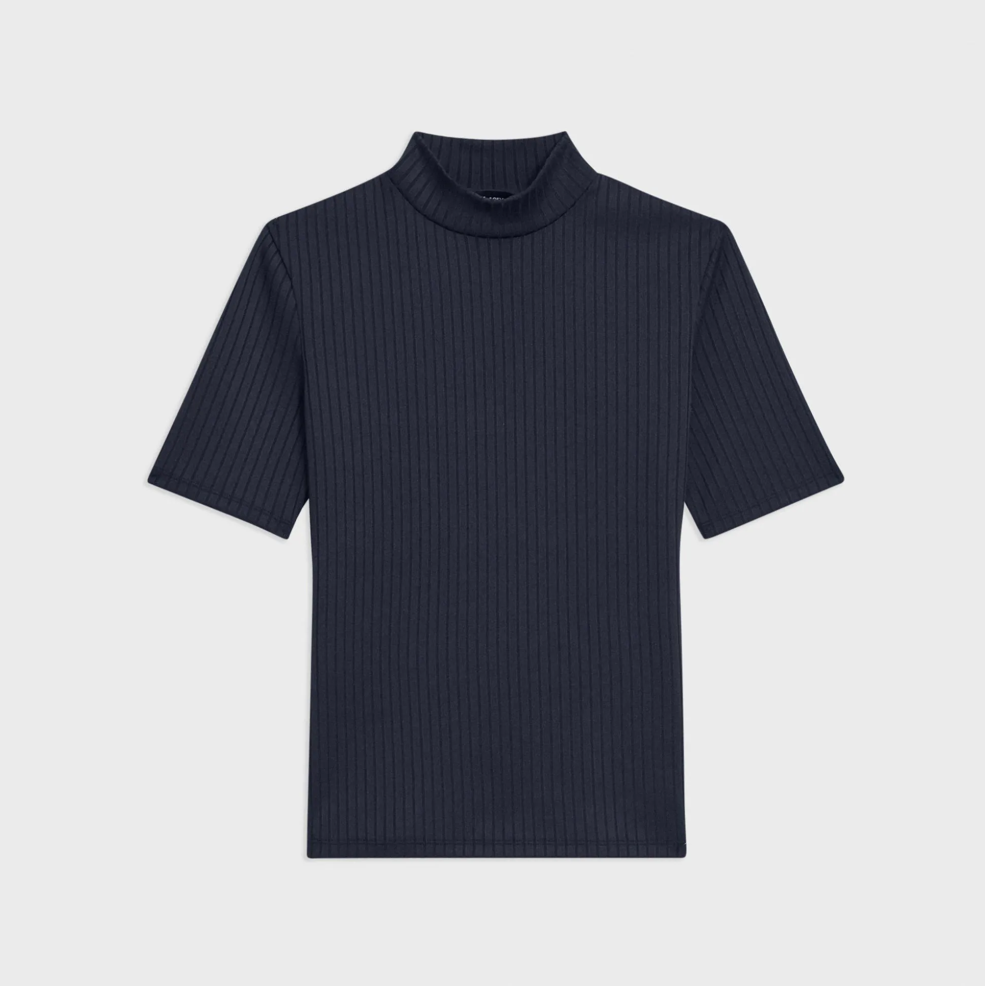 Theory Mock Neck Short-Sleeve Top In Rib Knit-Women T-Shirts