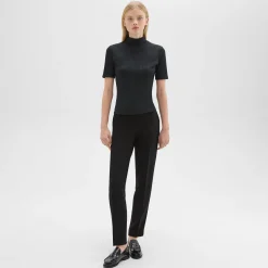 Theory Mock Neck Short-Sleeve Top In Rib Knit-Women T-Shirts