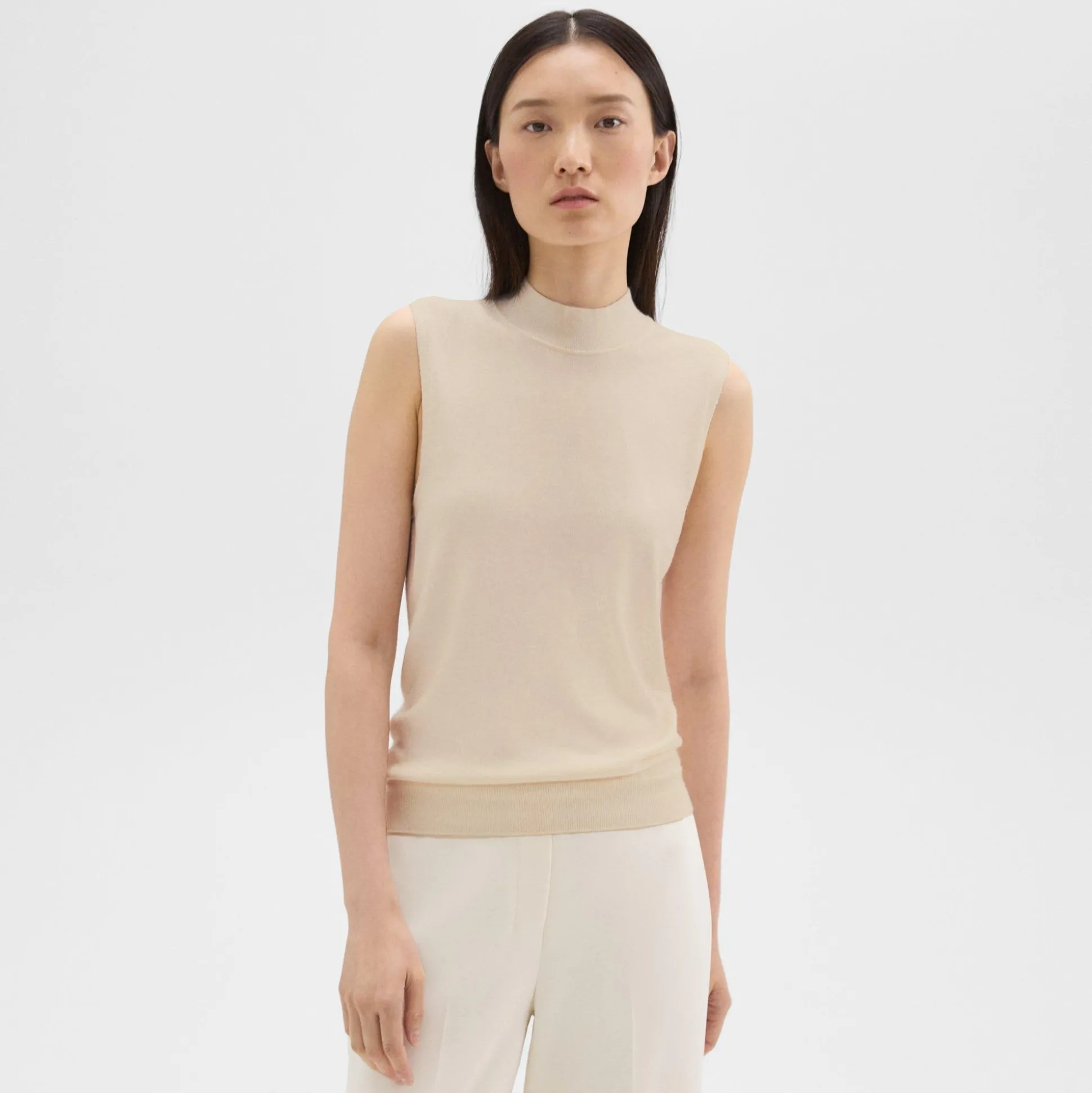 Theory Mock Neck Sweater Shell In Regal Wool-Women Sweaters + Cardigans