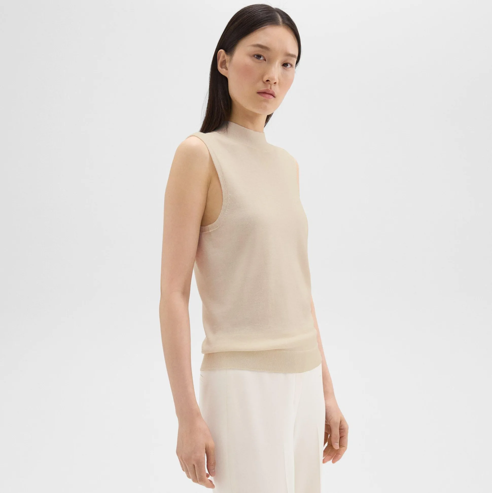 Theory Mock Neck Sweater Shell In Regal Wool-Women Sweaters + Cardigans