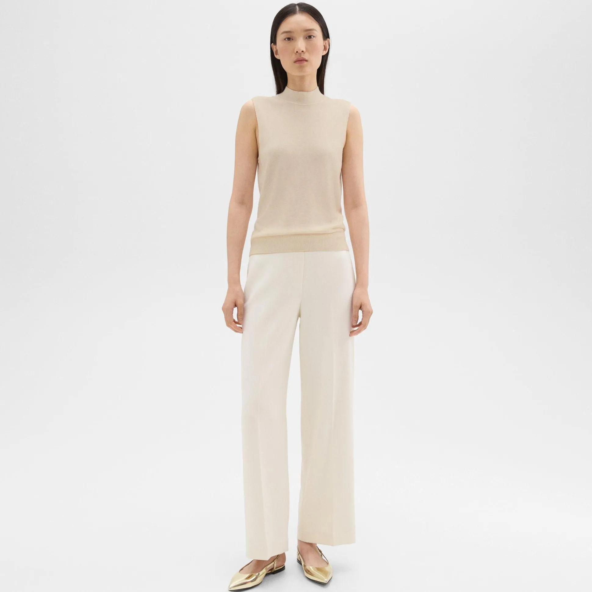 Theory Mock Neck Sweater Shell In Regal Wool-Women Sweaters + Cardigans