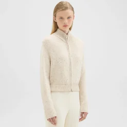 Theory Mock Neck Zip-Up Cardigan In Donegal Wool-Cashmere-Women Sweaters + Cardigans