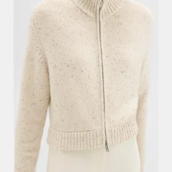 Theory Mock Neck Zip-Up Cardigan In Donegal Wool-Cashmere-Women Sweaters + Cardigans