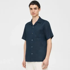 Theory Noll Short-Sleeve Shirt In Relaxed Linen-Men Shirts