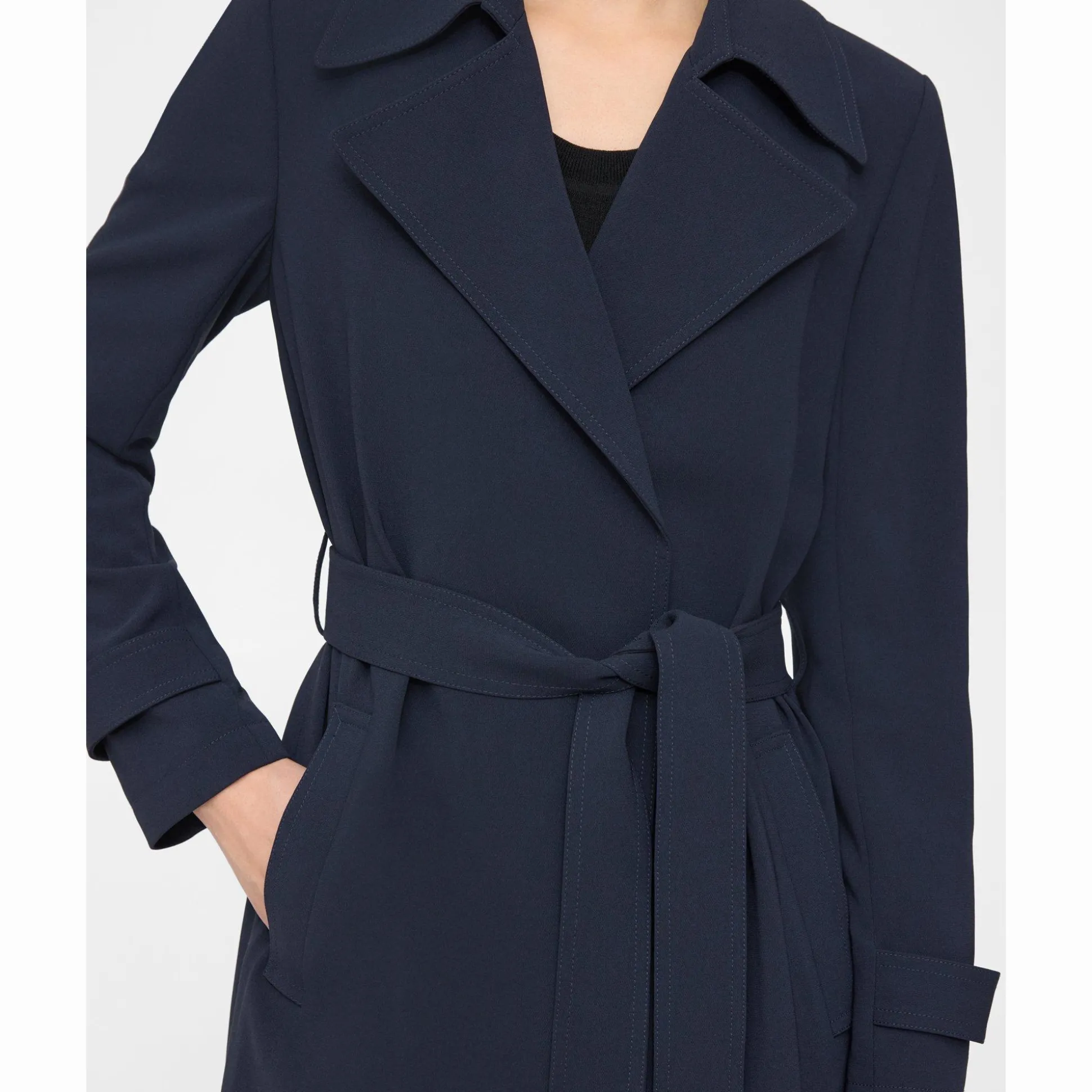 Theory Oaklane Trench Coat In Admiral Crepe-Women Outerwear