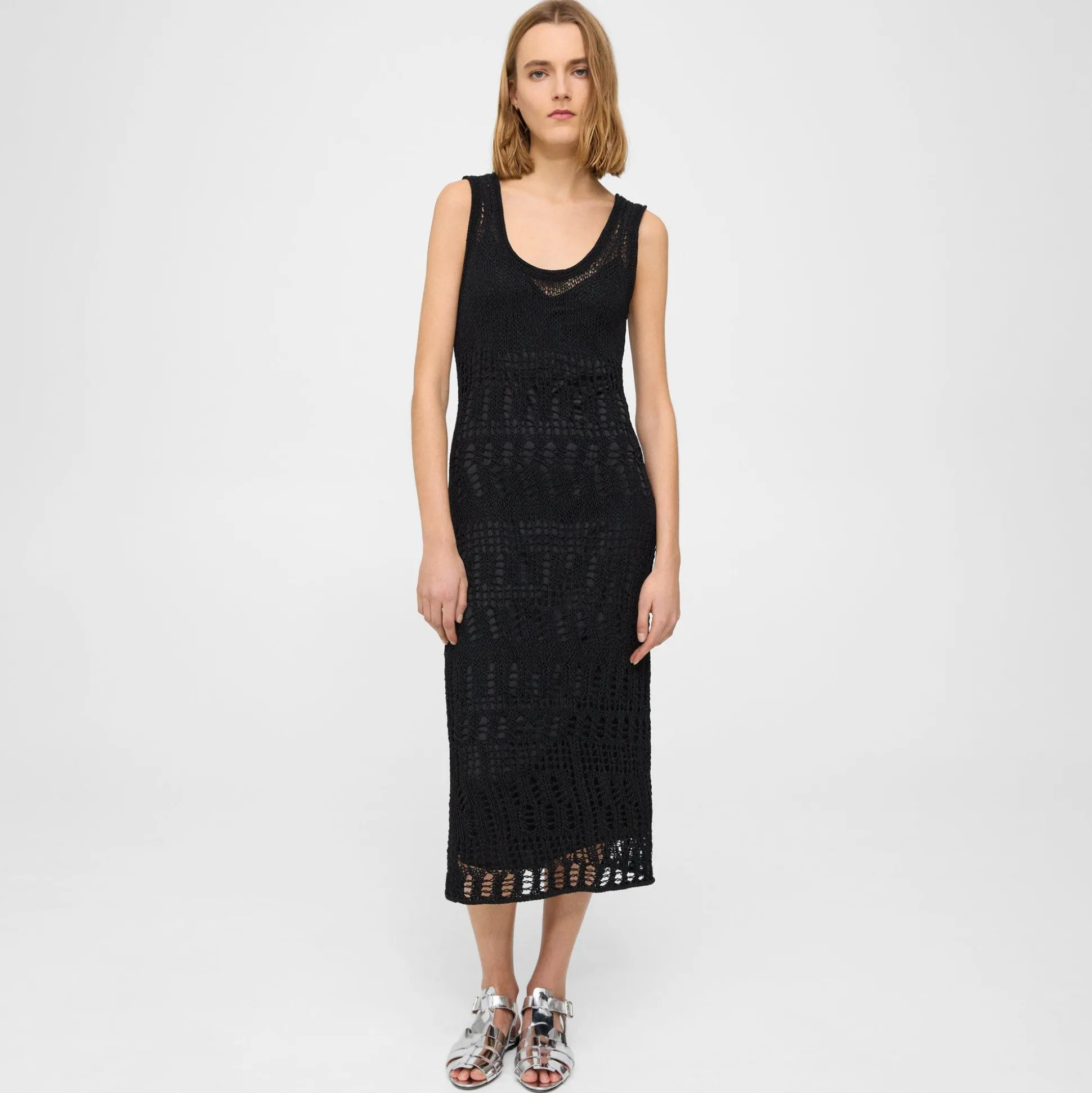 Theory Open Stitch Midi Dress In Cotton-Blend-Women Dresses