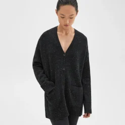 Theory Oversized Cardigan In Donegal Wool-Cashmere-Women Sweaters + Cardigans