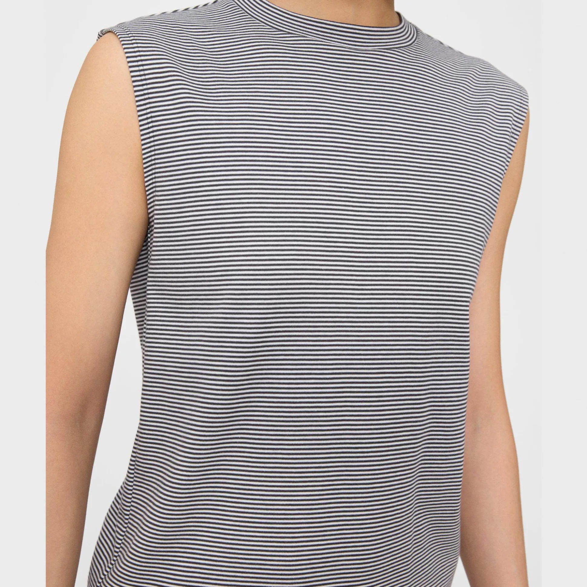 Theory Perfect Cut-Off Tee In Striped Cotton Jersey-Women T-Shirts