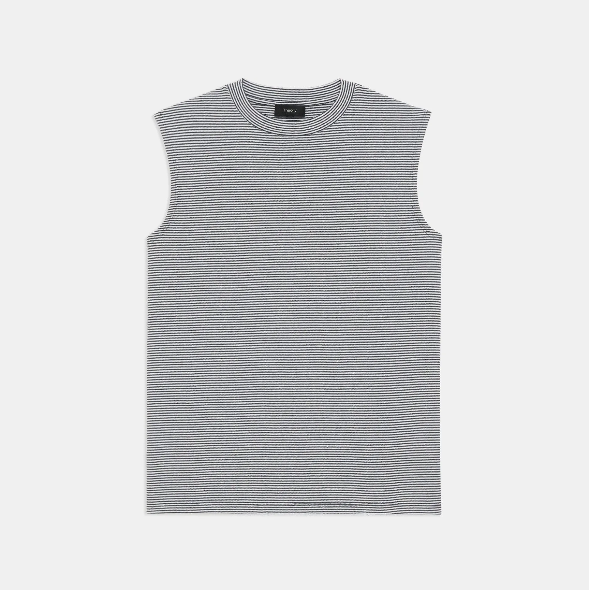 Theory Perfect Cut-Off Tee In Striped Cotton Jersey-Women T-Shirts