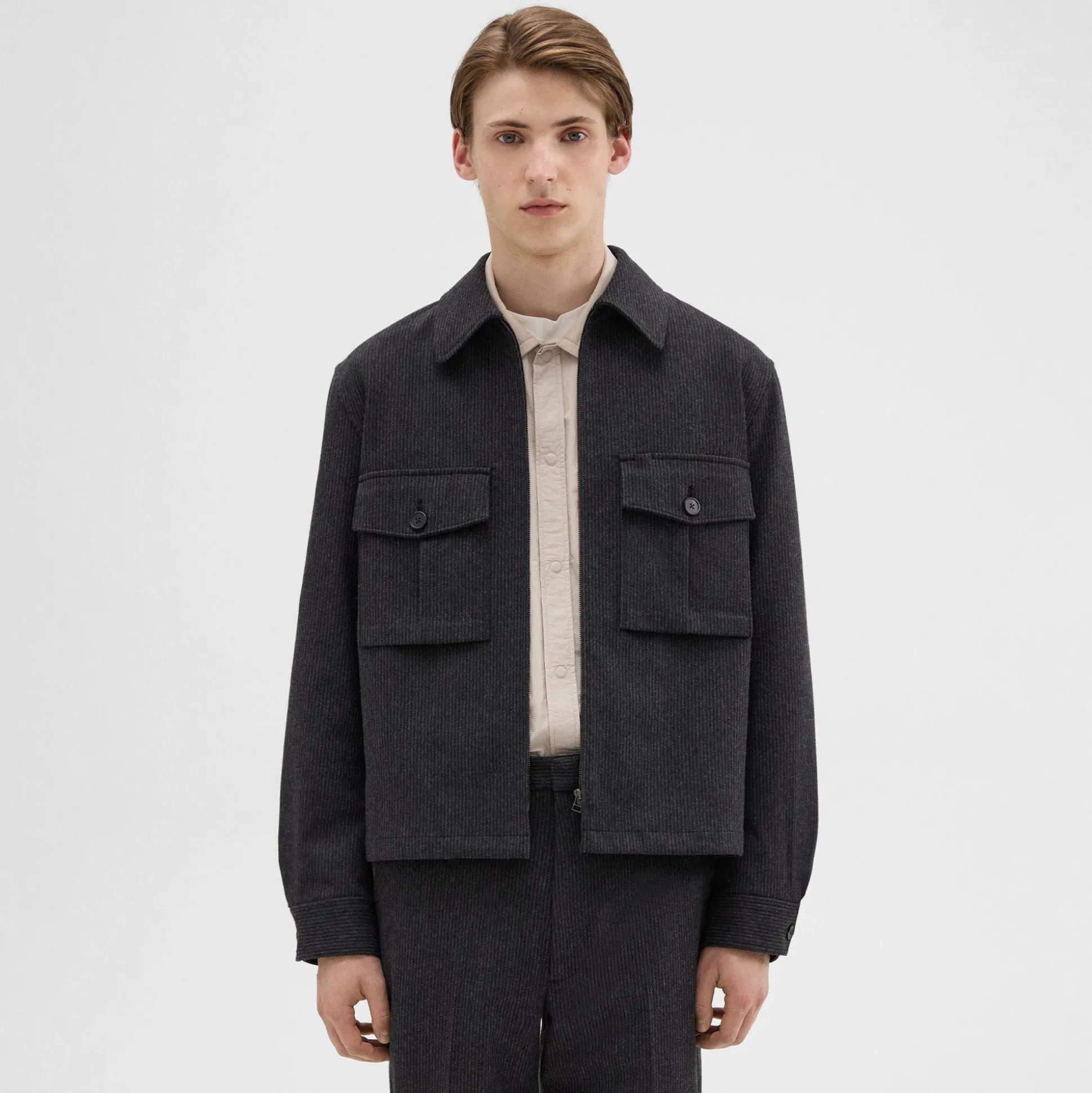 Theory Pinstripe Flannel Shirt Jacket-Men Outerwear