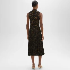 Theory Pleated Midi Skirt In Tortoiseshell Printed Georgette-Women Skirts