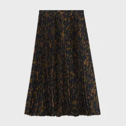 Theory Pleated Midi Skirt In Tortoiseshell Printed Georgette-Women Skirts
