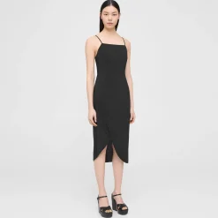 Theory Pleated Sleeveless Midi Dress In Crisp Poly-Women Dresses