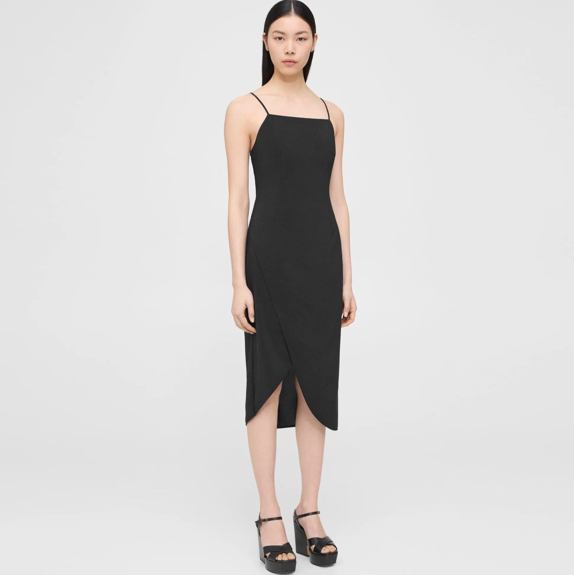 Theory Pleated Sleeveless Midi Dress In Crisp Poly-Women Dresses