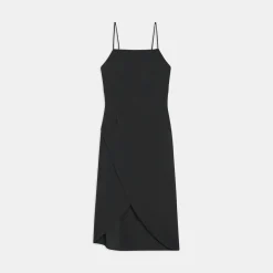 Theory Pleated Sleeveless Midi Dress In Crisp Poly-Women Dresses