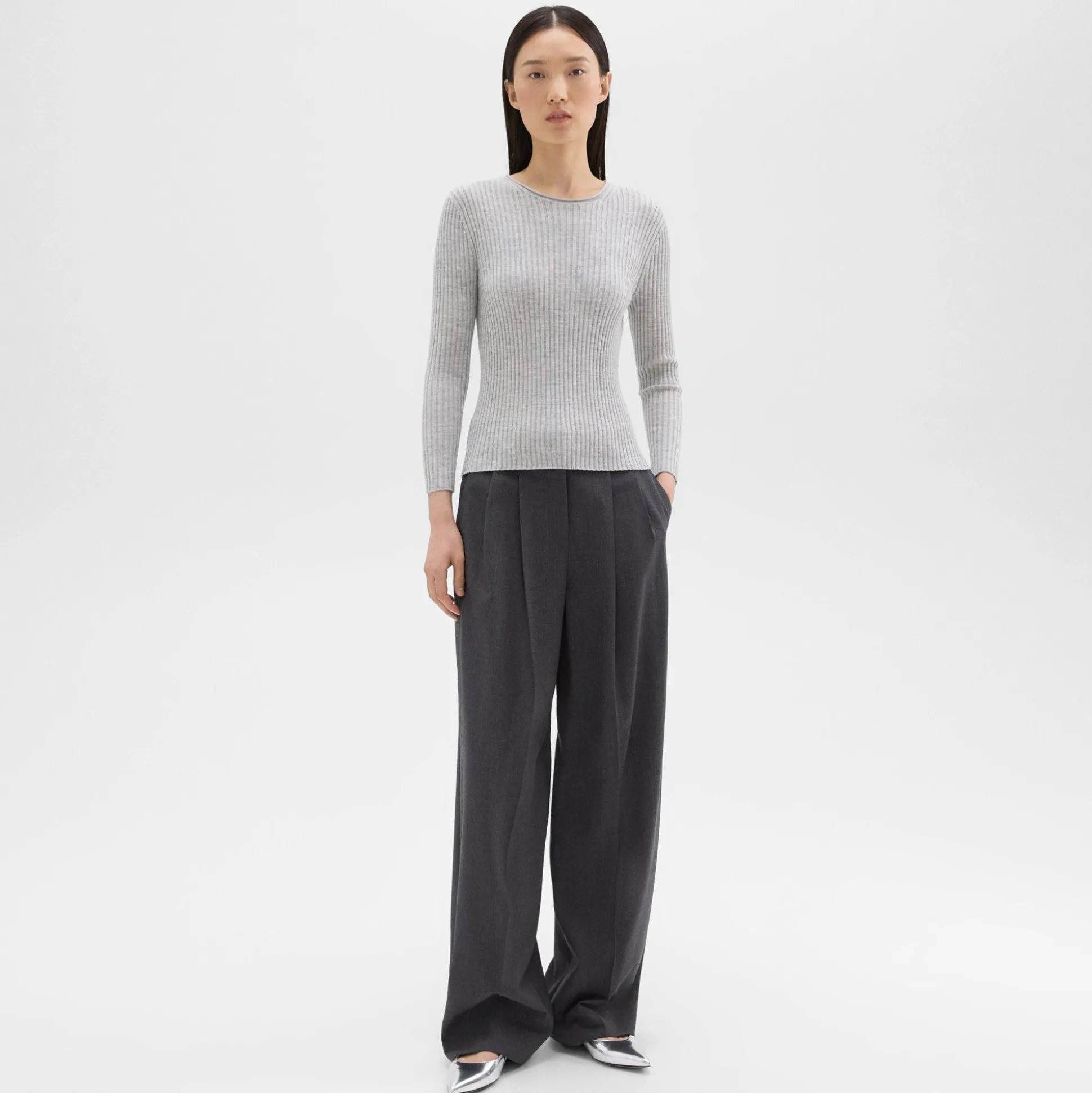 Theory Rib Knit Top In Regal Wool-Women Sweaters + Cardigans
