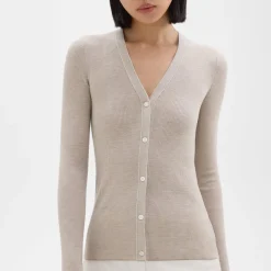 Theory Rib Knit V-Neck Cardigan In Regal Wool-Women Sweaters + Cardigans