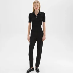 Theory Ribbed Polo In Crepe Knit-Women Sweaters + Cardigans
