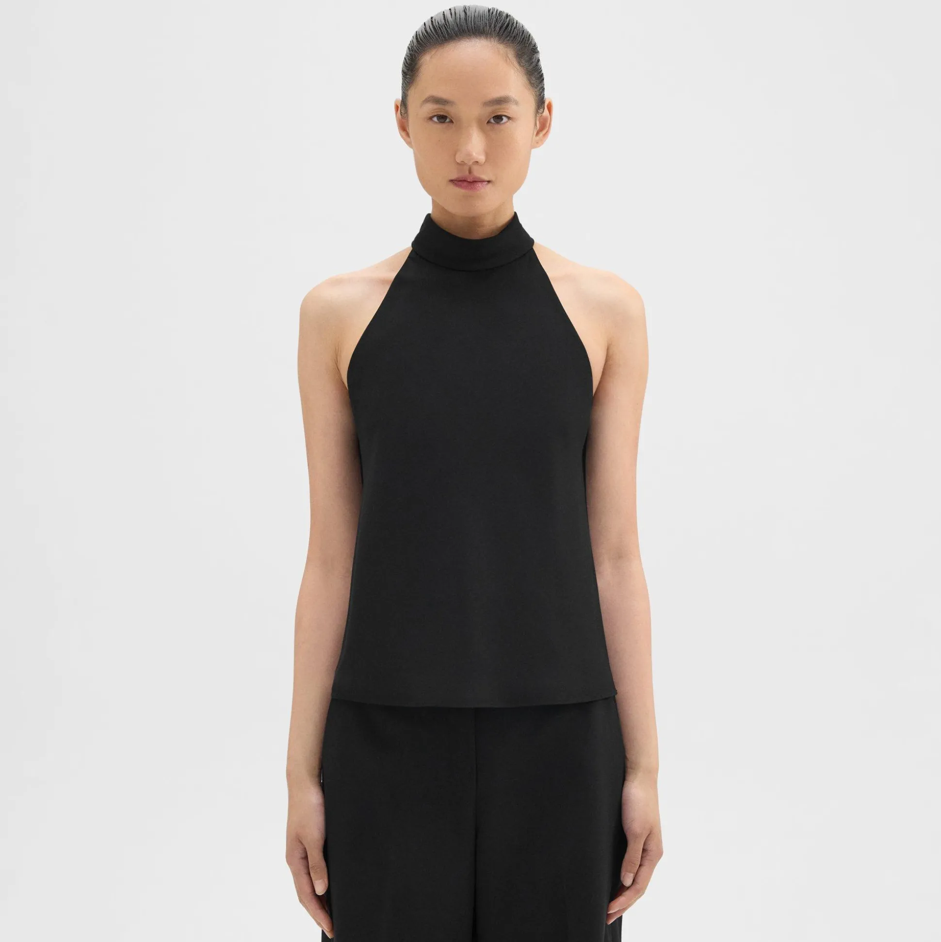Theory Roll Neck Halter Top In Recycled Georgette-Women Tops