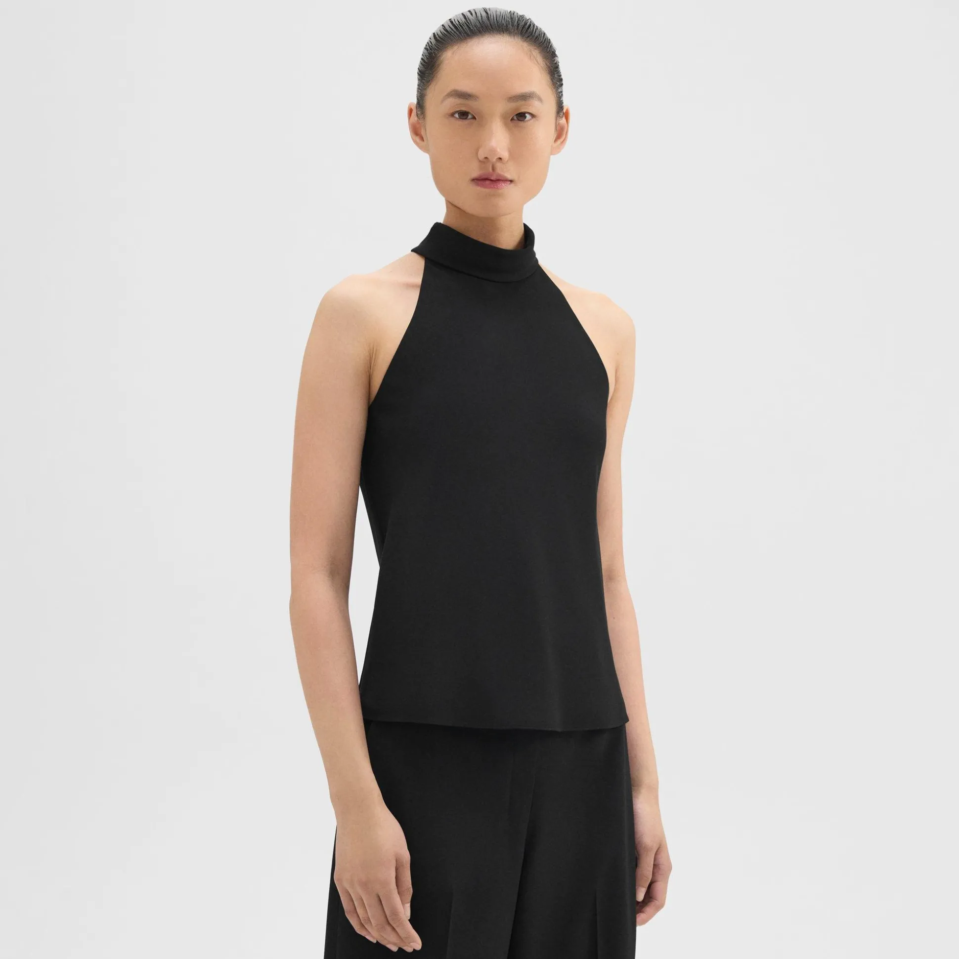 Theory Roll Neck Halter Top In Recycled Georgette-Women Tops
