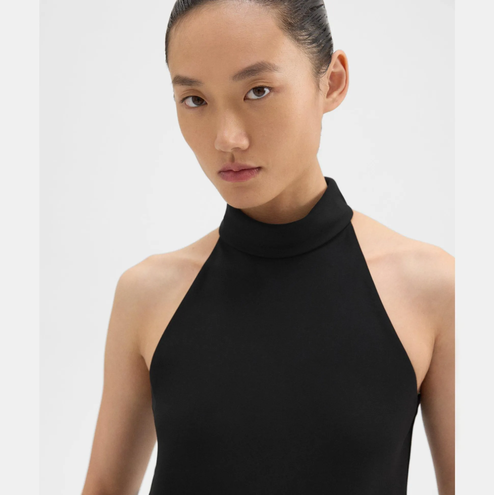 Theory Roll Neck Halter Top In Recycled Georgette-Women Tops