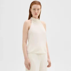 Theory Roll Neck Halter Top In Recycled Georgette-Women Tops