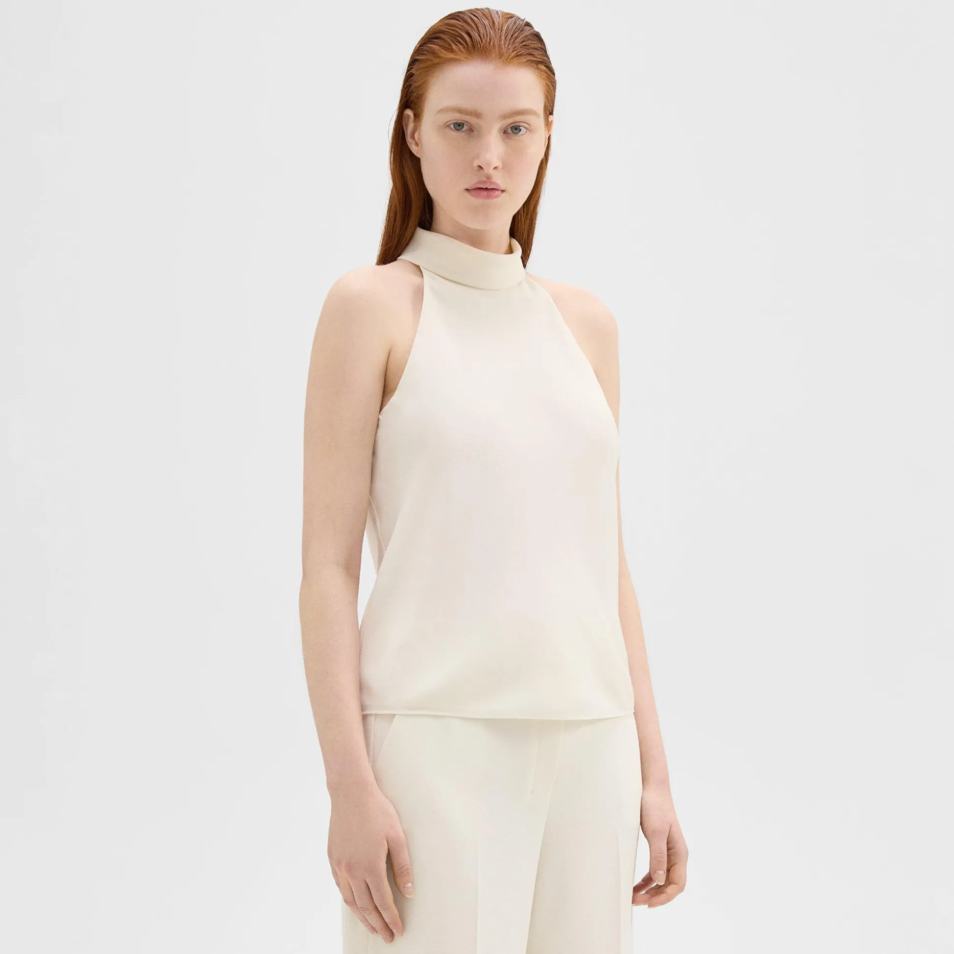 Theory Roll Neck Halter Top In Recycled Georgette-Women Tops