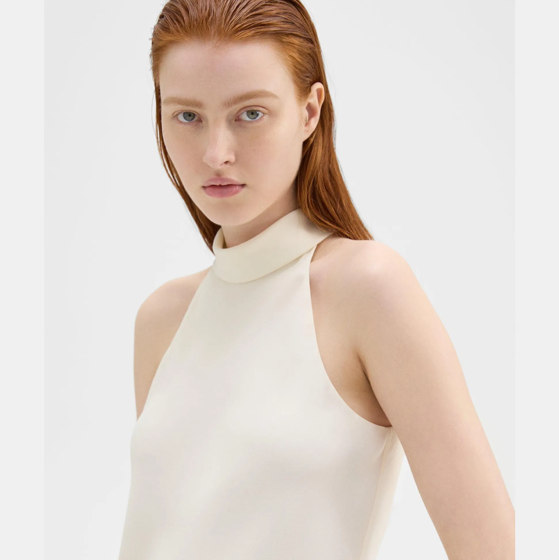 Theory Roll Neck Halter Top In Recycled Georgette-Women Tops
