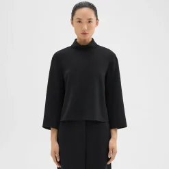 Theory Roll Neck Top In Admiral Crepe-Women Tops
