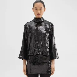 Theory Roll Neck Top In Recycled Sequins-Women Tops