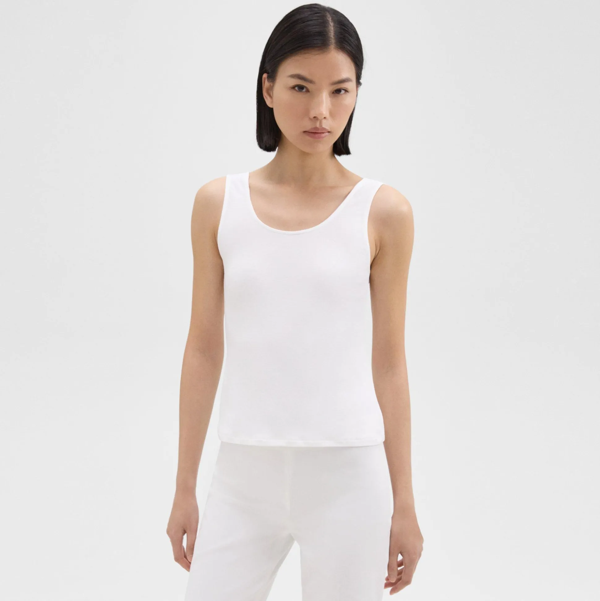 Theory Scoop Neck Tank Top In Rib Knit Viscose-Women T-Shirts